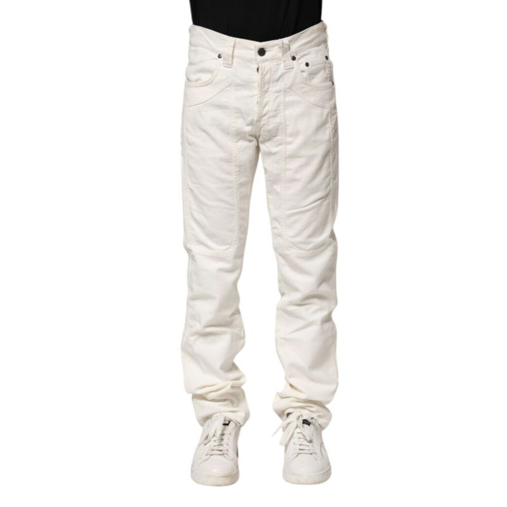 Jeckerson White Cotton Stretch Straight Fit Men Denim Men's Jeans